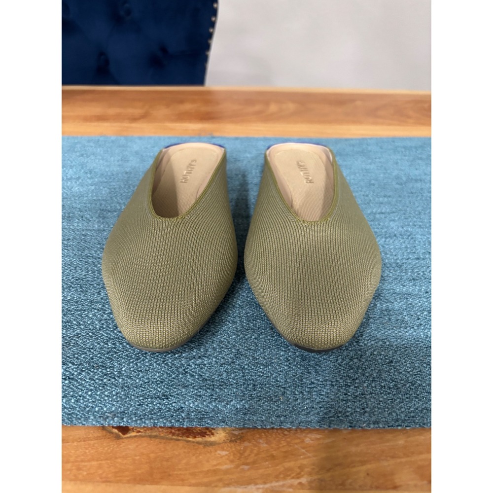 Rothys Almond Demi Mule Cedar Green Knit Slip On Flat Shoes Womens 8.5